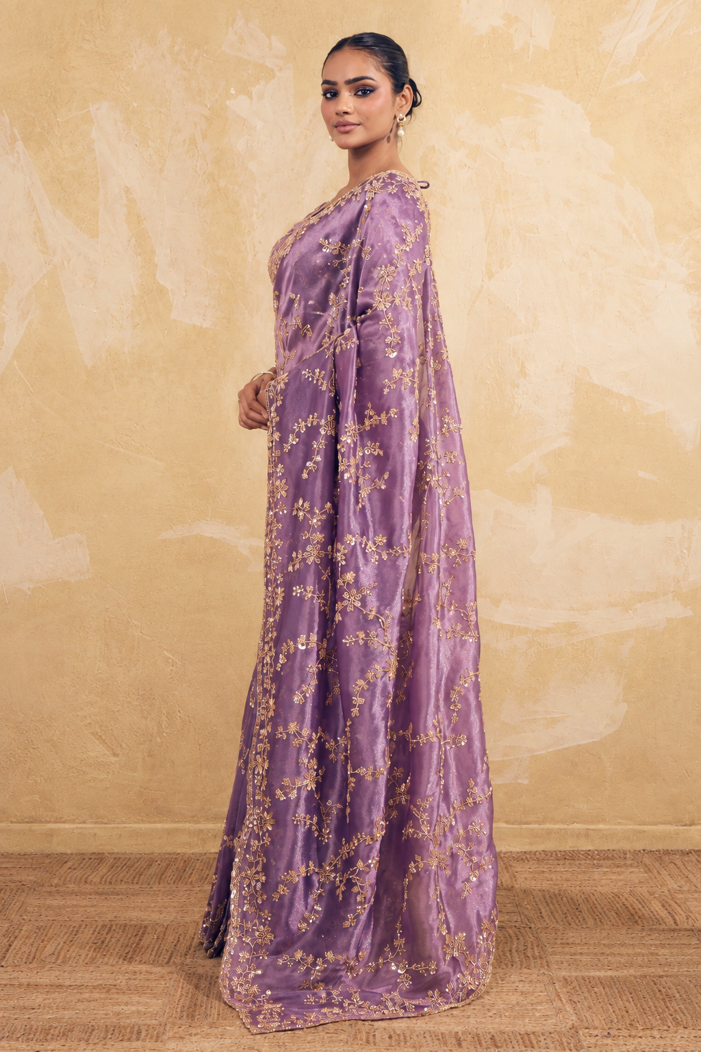 Lavender Purple Organza Saree with Embroidered work