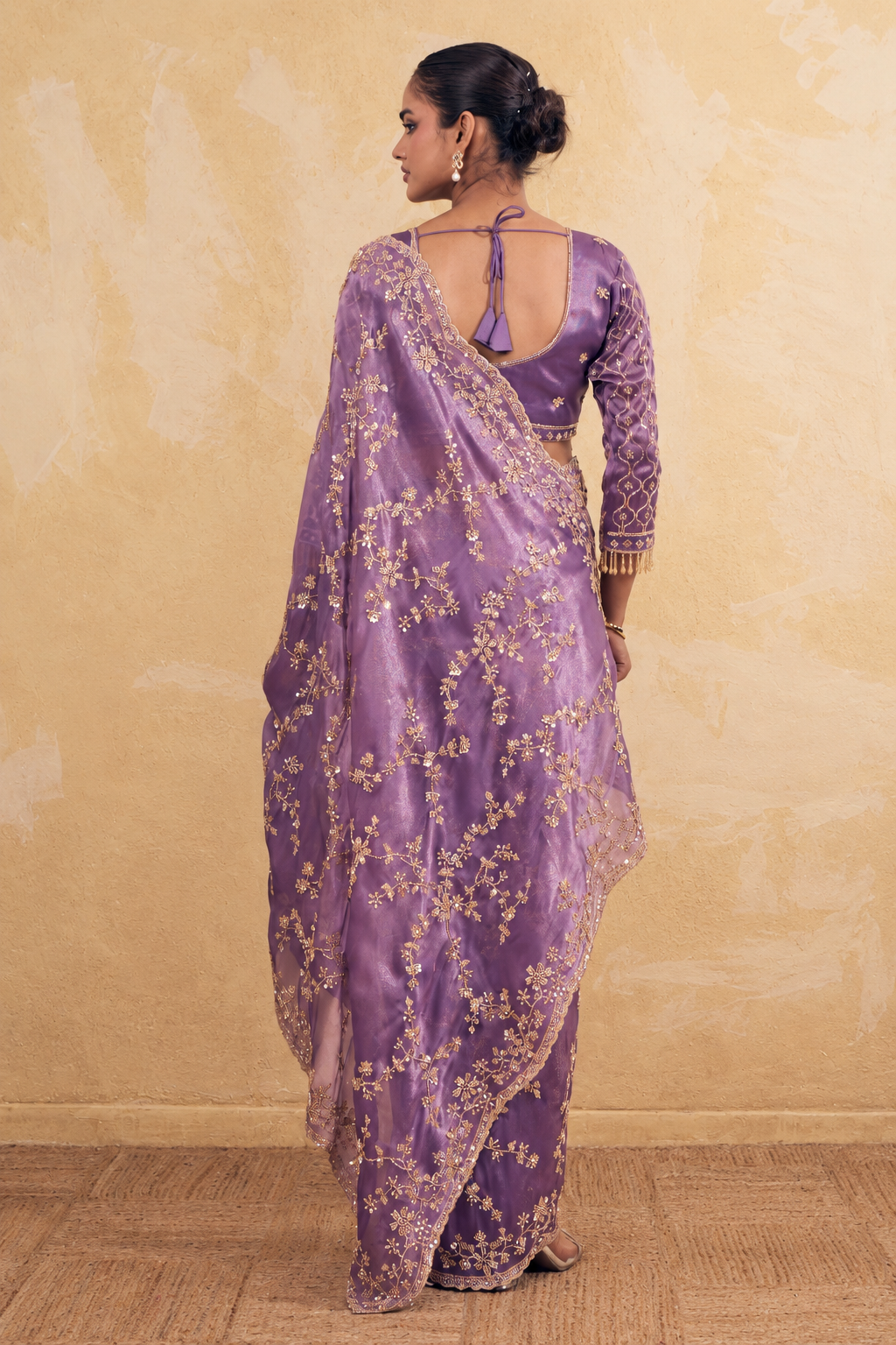Lavender Purple Organza Saree with Embroidered work