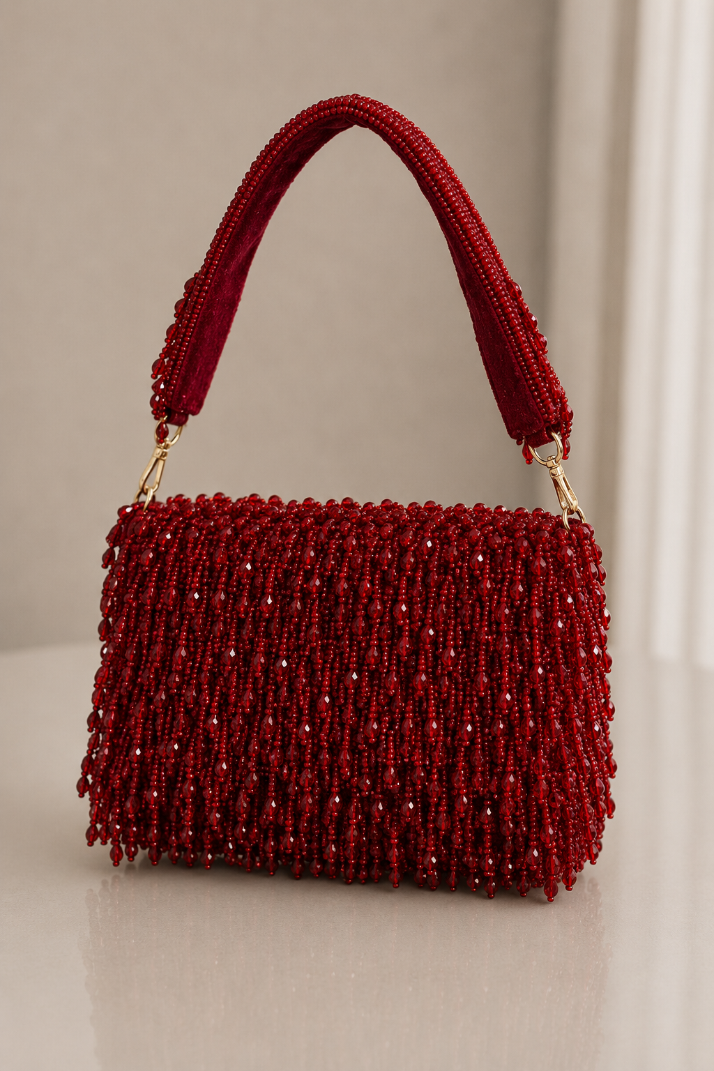 Maroon Red Clutch with Tassels and Beads