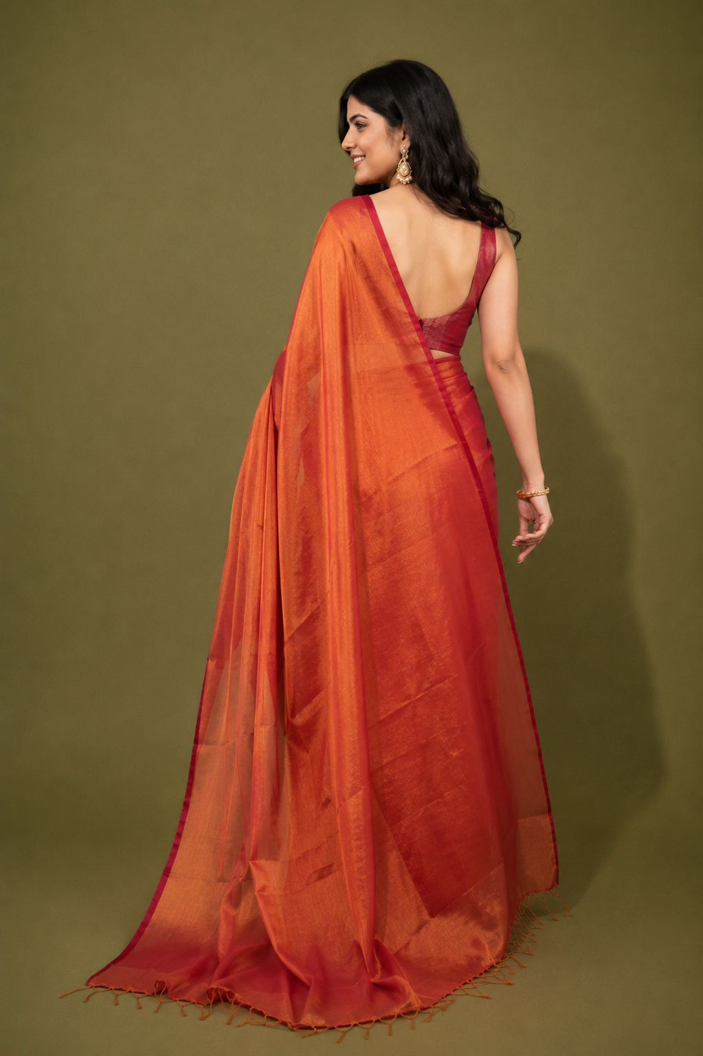 Rose Gold Khadi Cotton Tissue Saree
