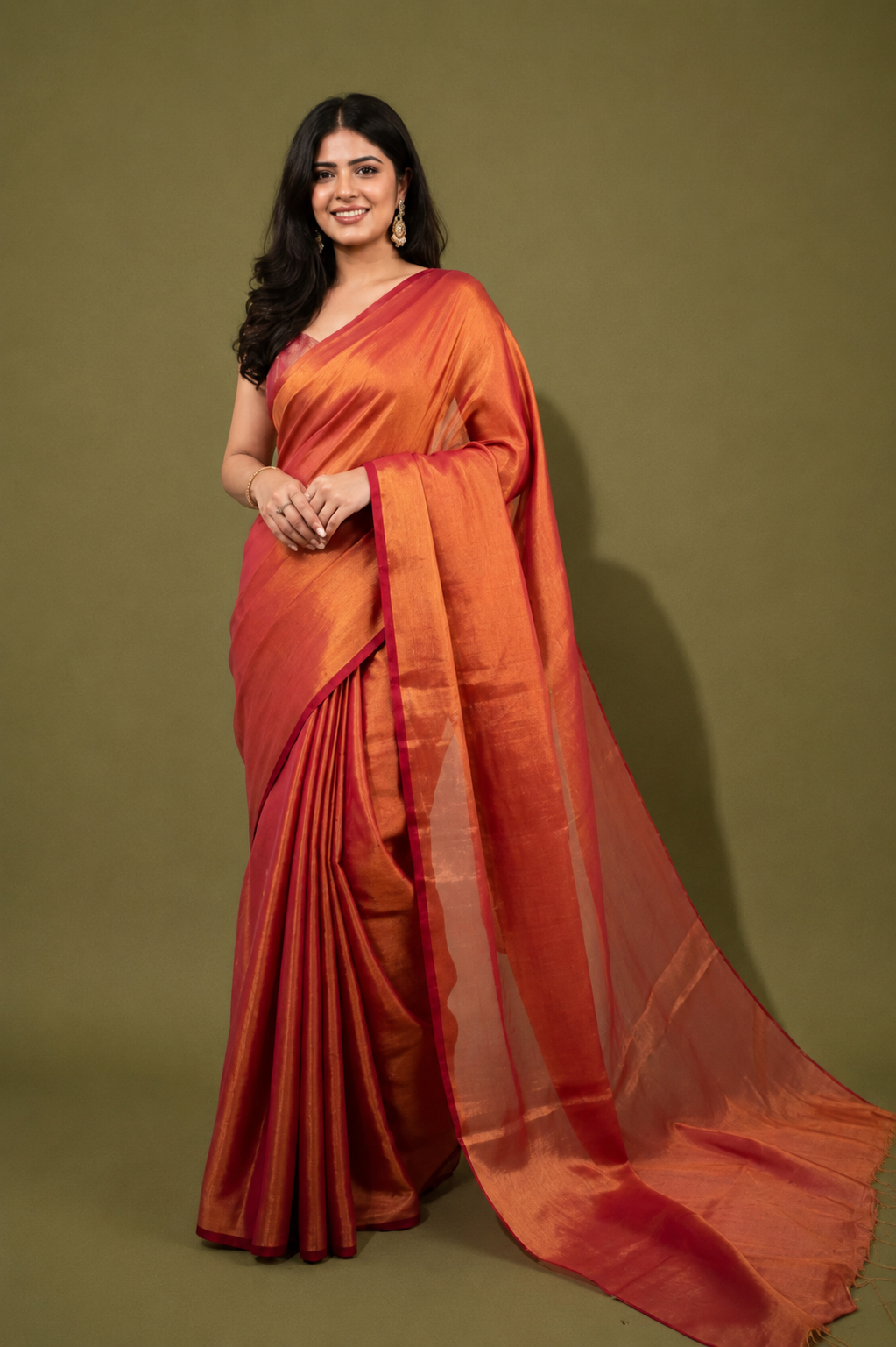 Rose Gold Khadi Cotton Tissue Saree
