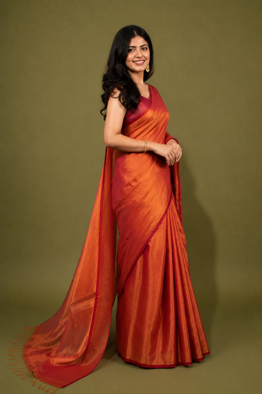 Rose Gold Khadi Cotton Tissue Saree