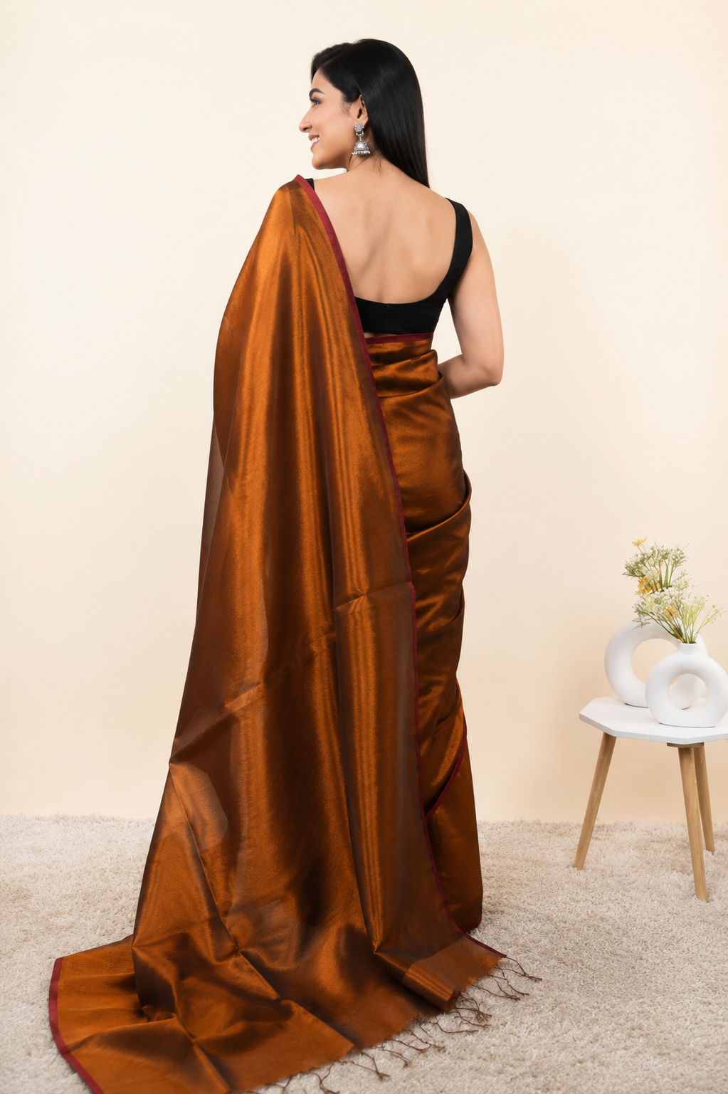 Metallic Olive-Gold Khadi Cotton Tissue Saree
