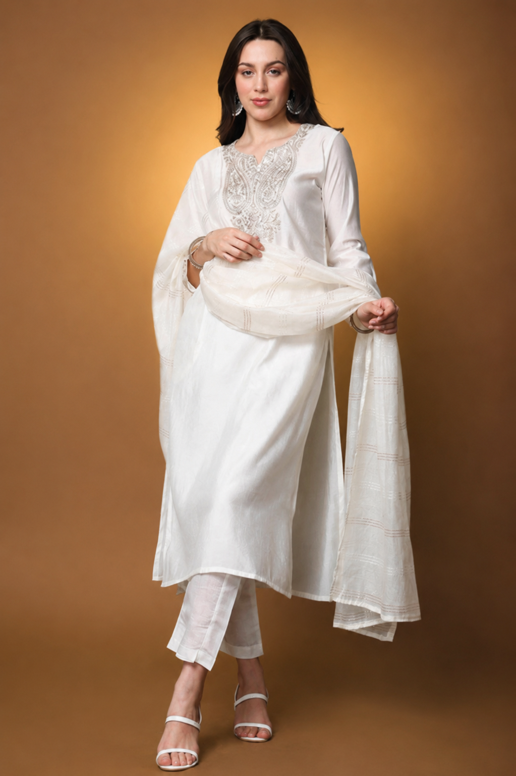 White Cotton Salwar Suit Set with Dupatta