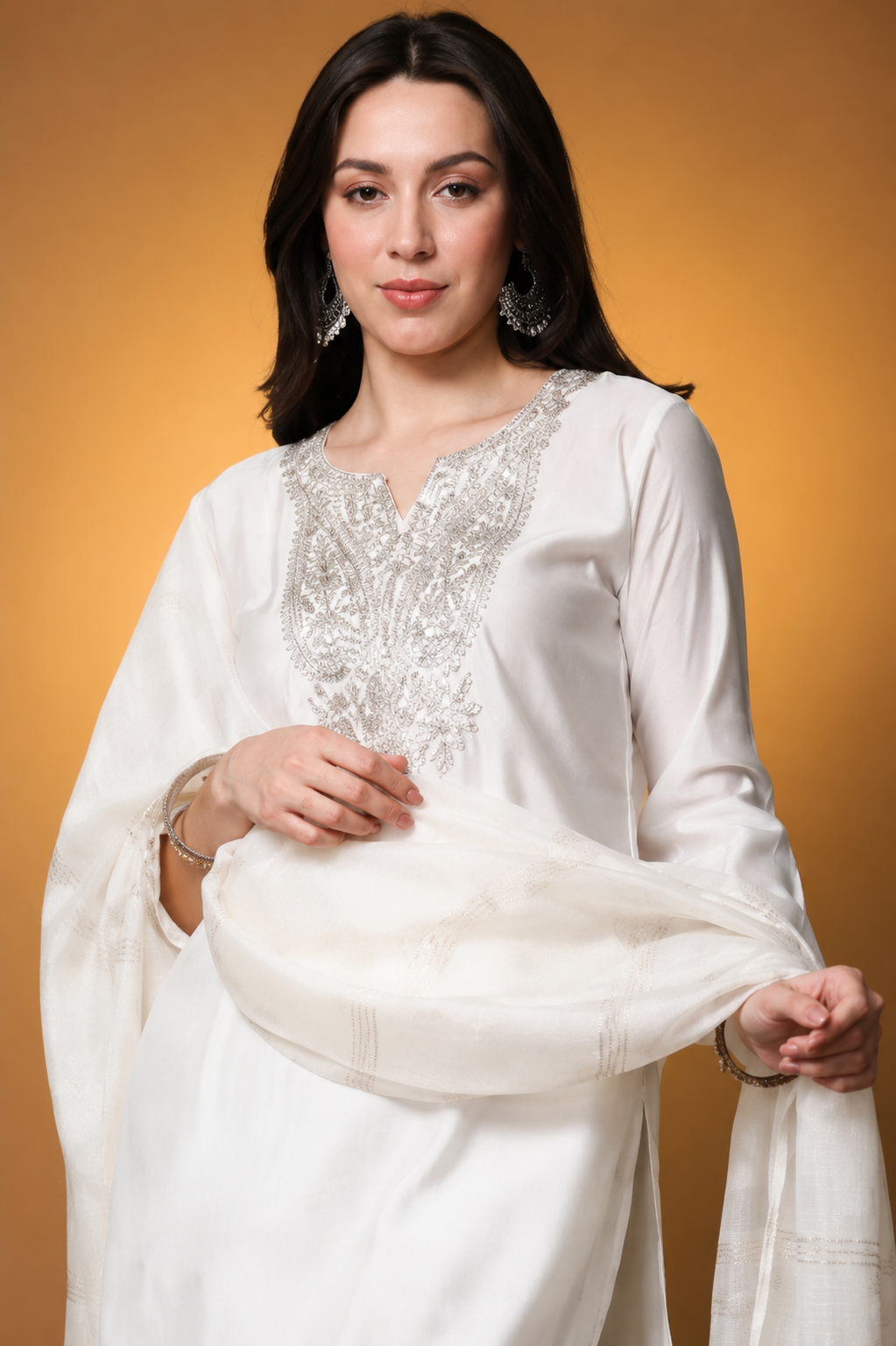 White Cotton Salwar Suit Set with Dupatta