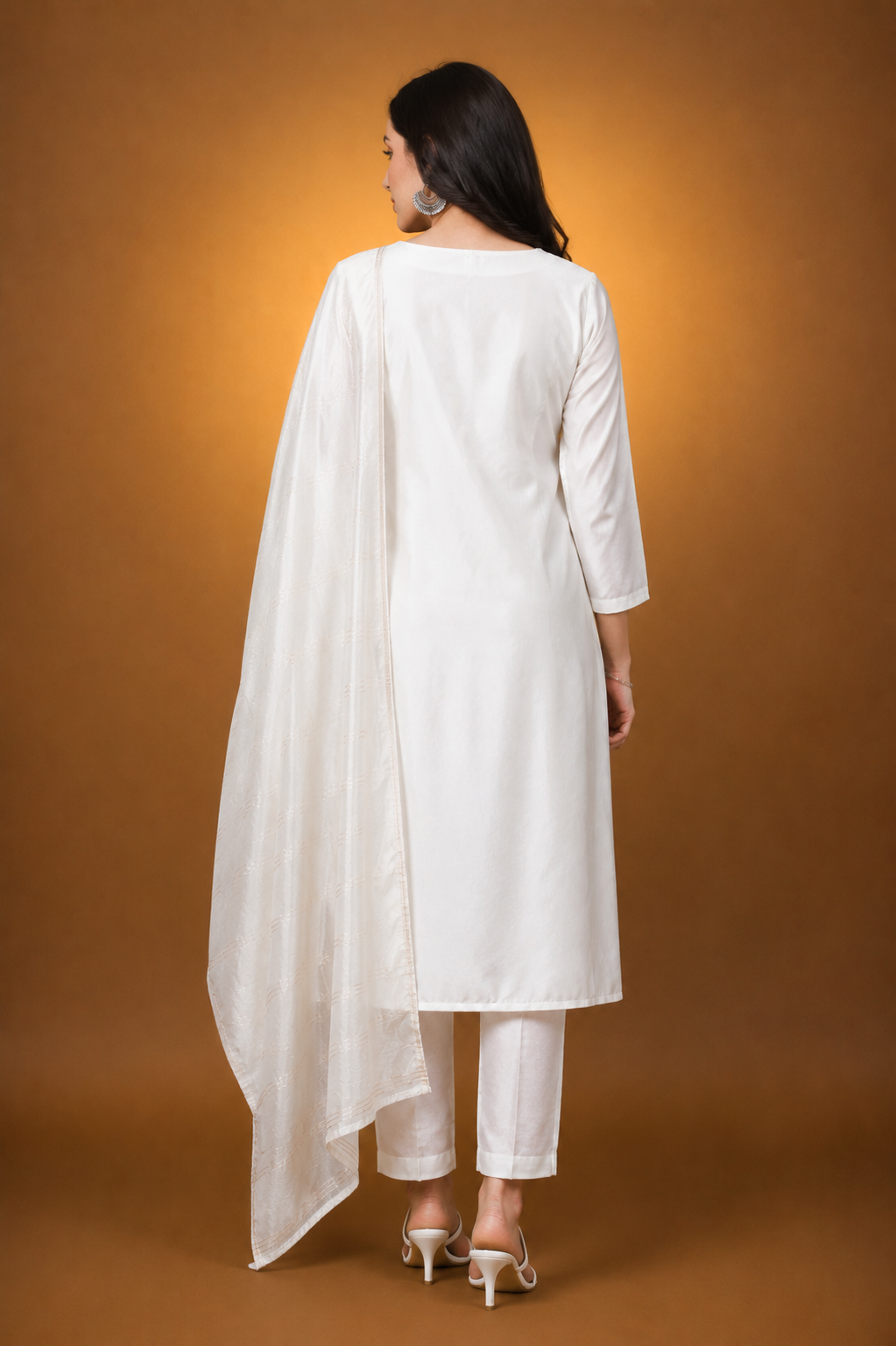 White Cotton Salwar Suit Set with Dupatta