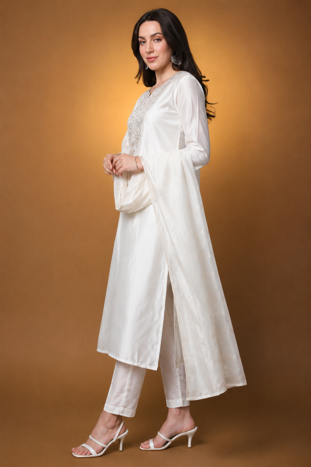 White Cotton Salwar Suit Set with Dupatta