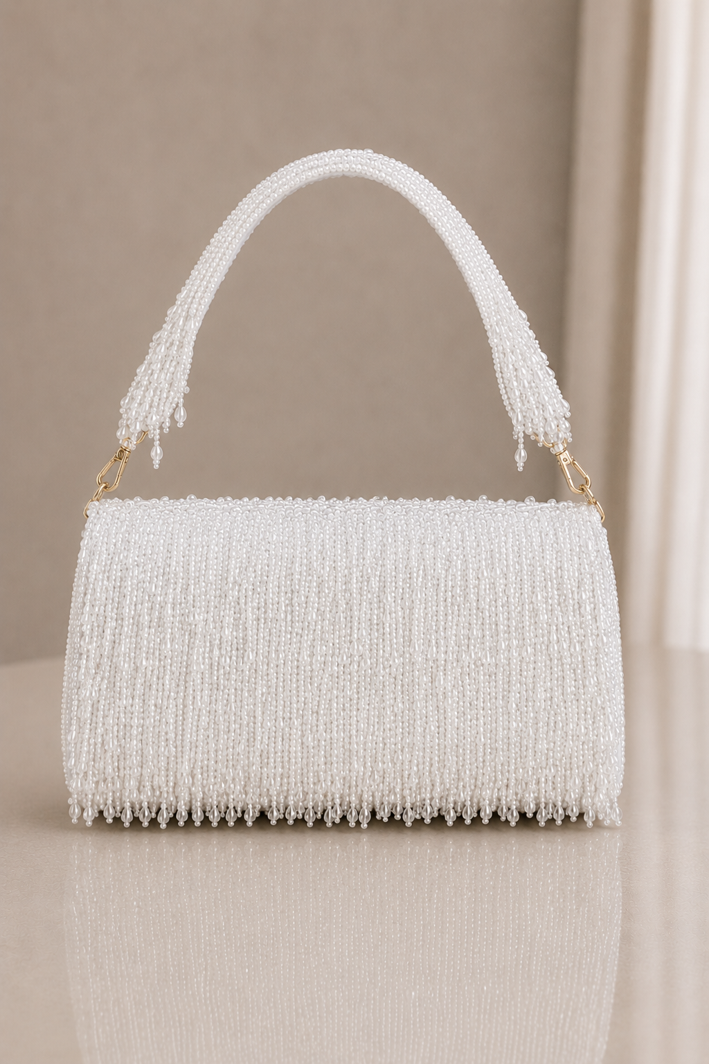 White Clutch with Tassels and Beads