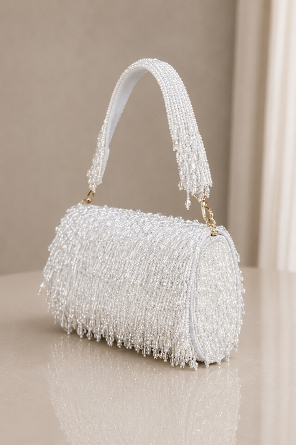 White Clutch with Tassels and Beads