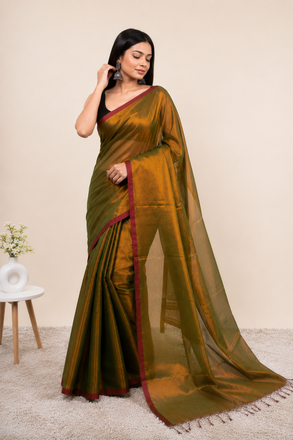 Mustard Gold Khadi Cotton Tissue Saree