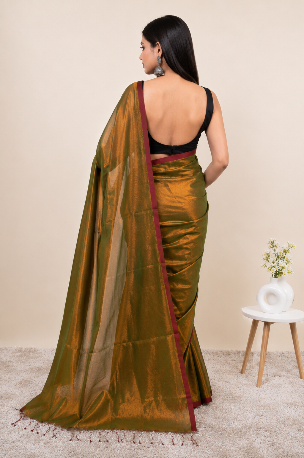 Mustard Gold Khadi Cotton Tissue Saree