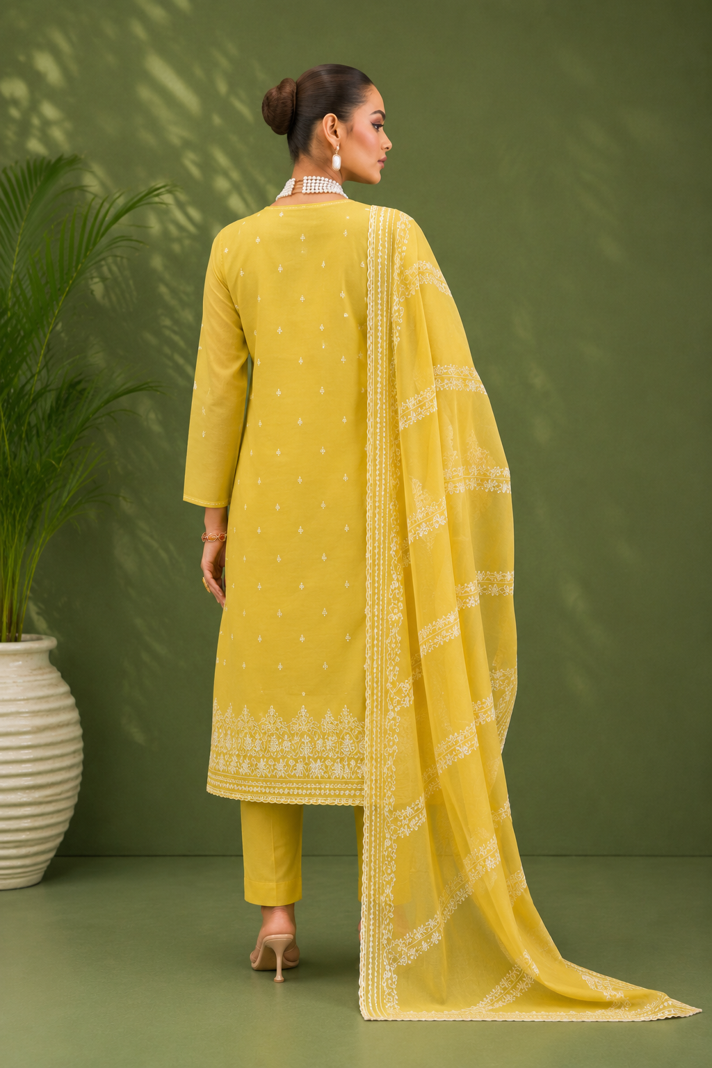 Mustard Yellow Pure Mal Cotton Suit Set with Laser Cut Work Design